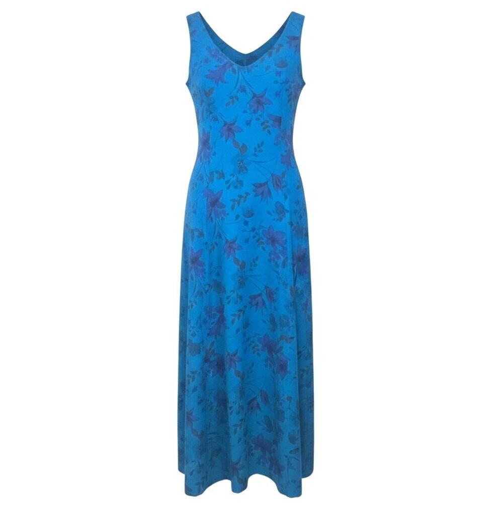 Laura Ashley Women's Size 8 Maxi Dress Linen Blend Sleeveless Blue Floral